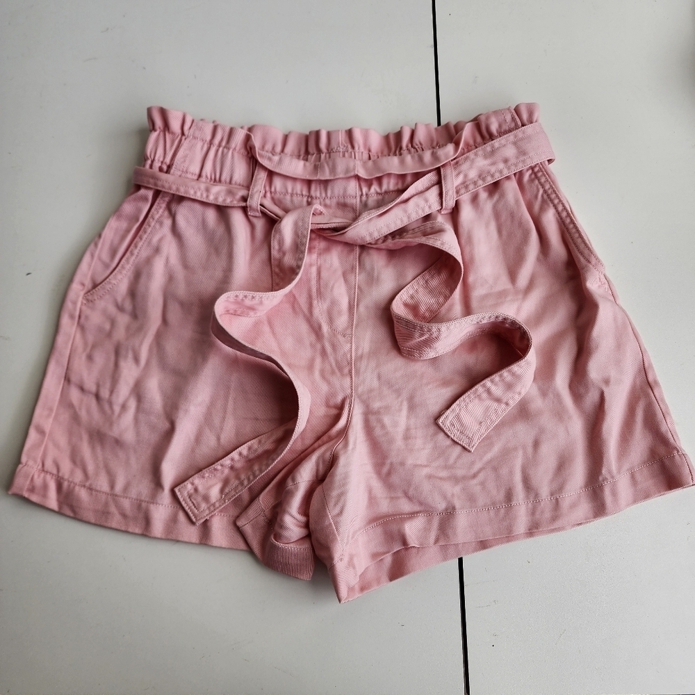 George Womens Pink Lyocell Elastic Waistband Shorts High Rise Tie Belt Sz M